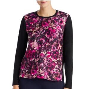 Large Kobi Halperin Susie Floral Print Contrast Sleeve Top $275 retail